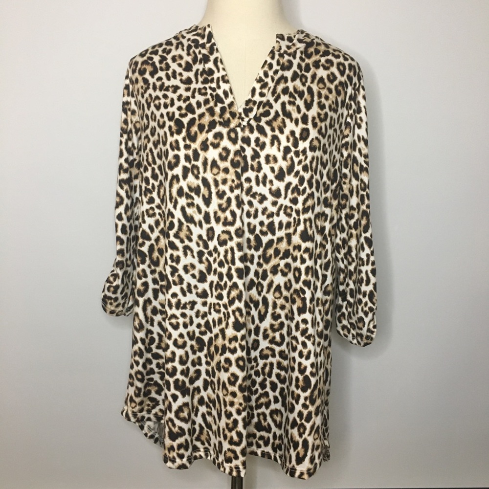 SEW IN LOVE Leopard Print V Neck Blouse Small